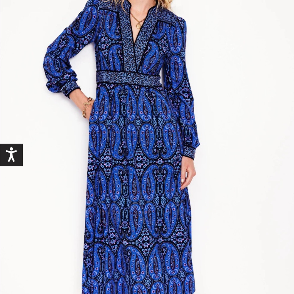 Boden Blue Paisley Long-Sleeve Maxi Dress